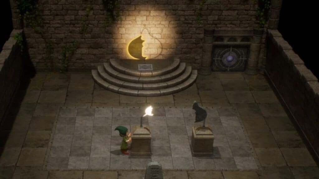 Moving the first statue to solve the puzzle in Dragon Quest 7 Reimagined.
