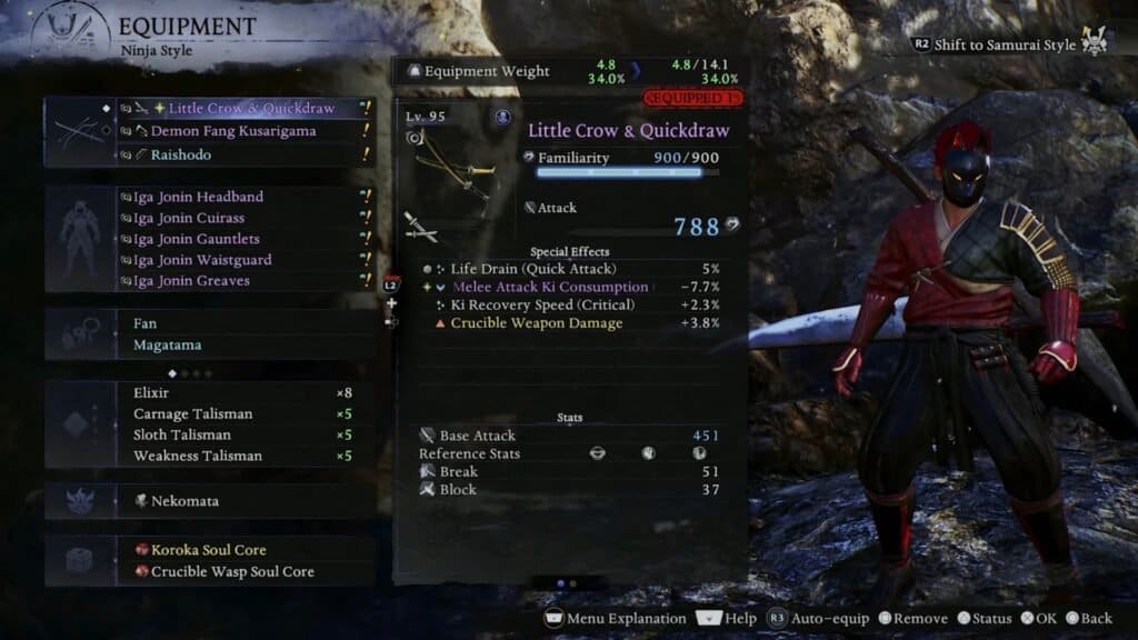 Weapons and Armor in Nioh 3.