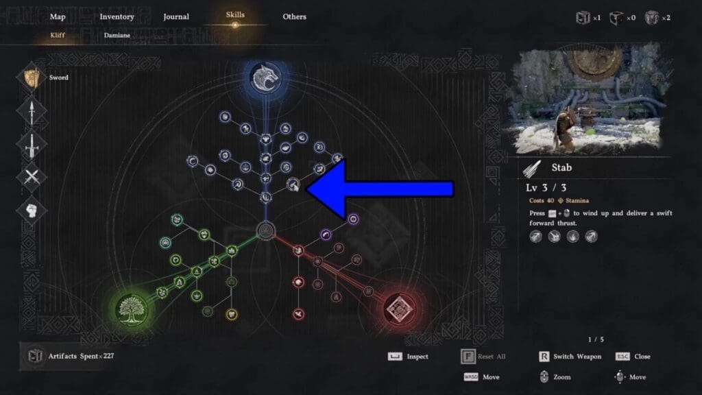 Unlocking the Stab skill in Crimson Desert.